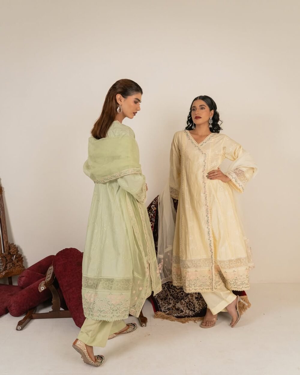 Butter Yellow Angrakha Anarkali Set - Image 3