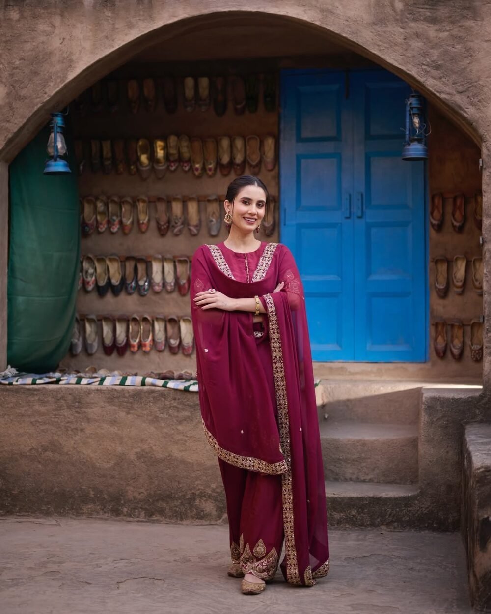 Maroon Pure Silk Farshi Salwar Suit - Image 5